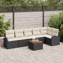 vidaXL Tuinbank Set met kussen 7 pcs Zwart poly rattan