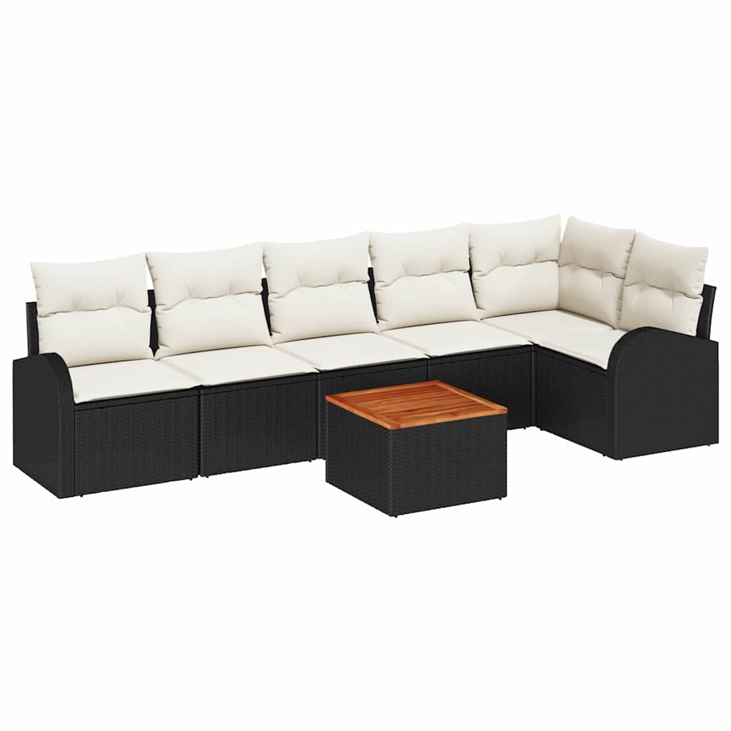 vidaXL Tuinbank Set met kussen 7 pcs Zwart poly rattan