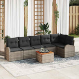 vidaXL Tuinbank Set met kussen 7 pcs Zwart poly rattan
