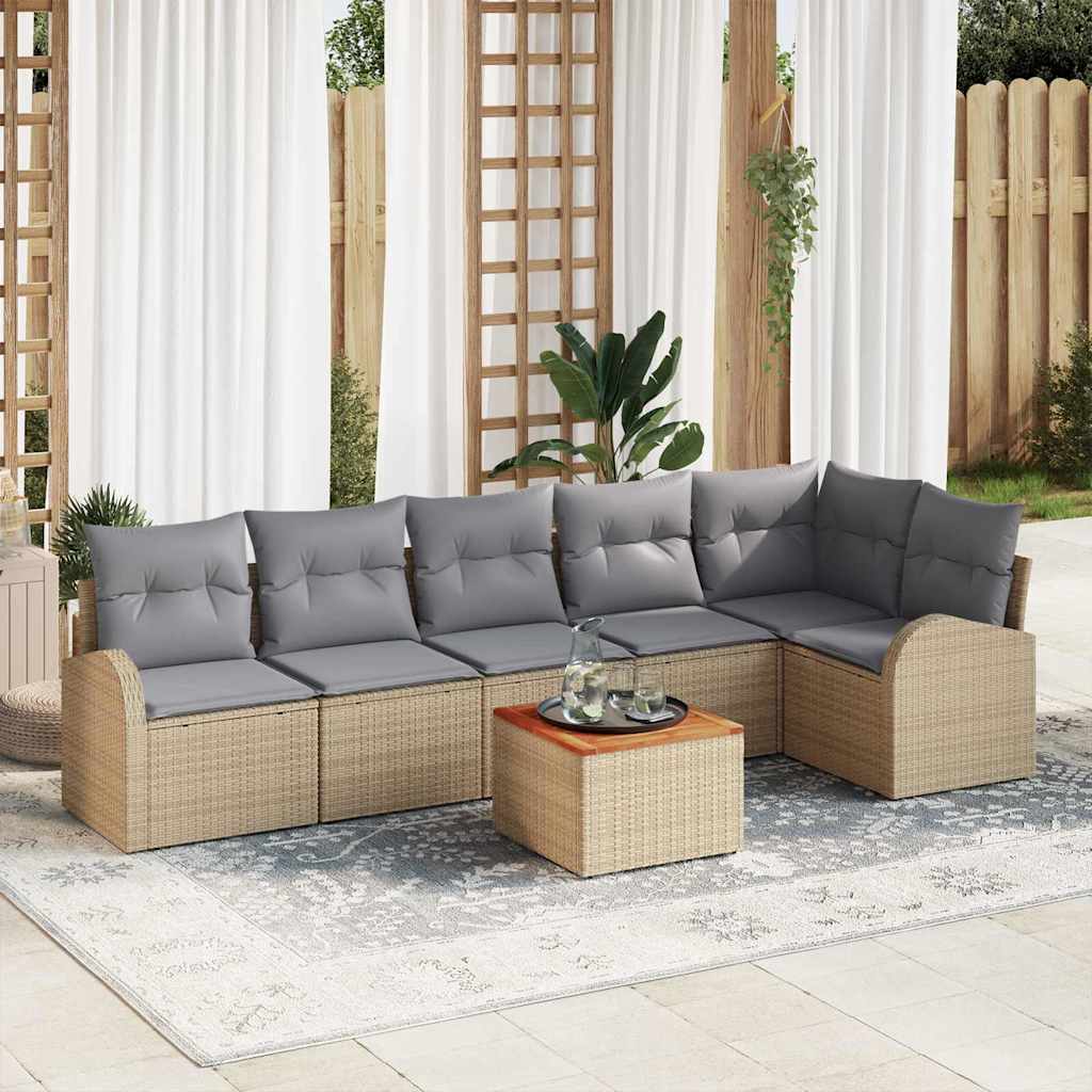 vidaXL Tuinbank Set met kussen 7 pcs Zwart poly rattan
