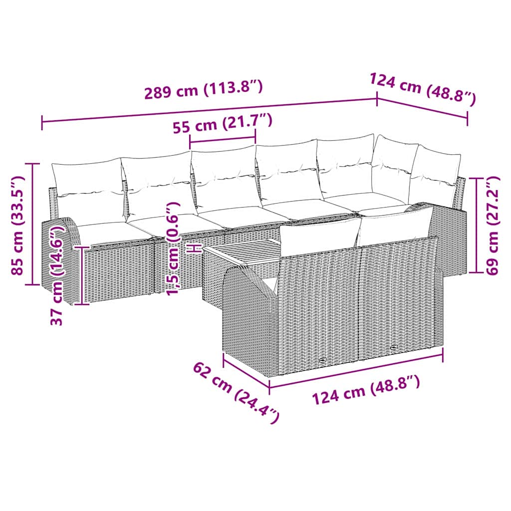 vidaXL Garden Sofa Set with Cushions 9 pcs Black Poly Rattan