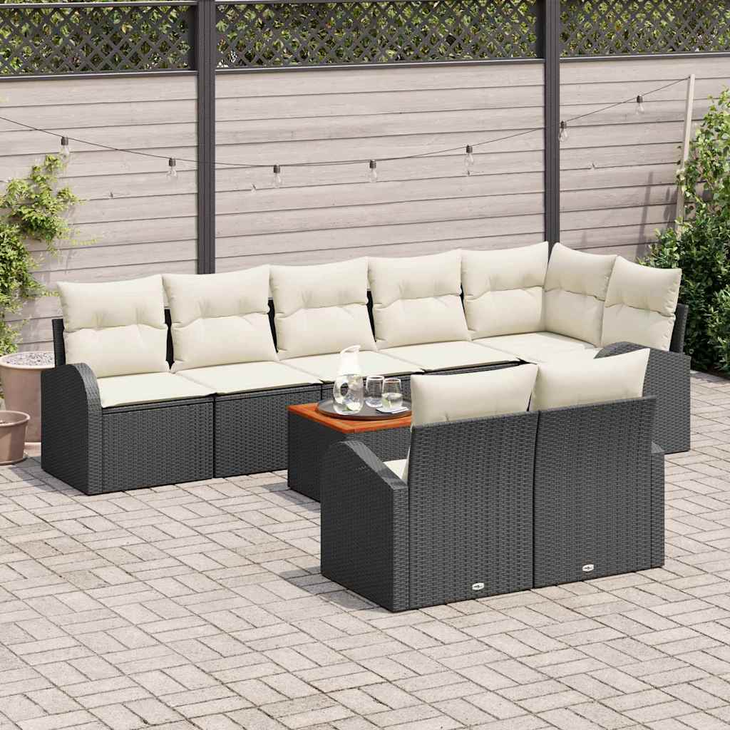 vidaXL Garden Sofa Set with Cushions 9 pcs Black Poly Rattan
