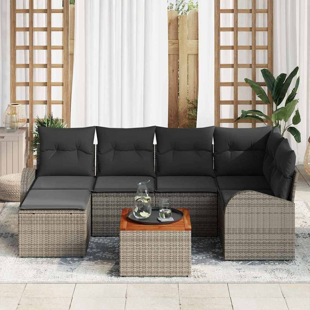 vidaXL Garden Sofa Set with cushions 7 pcs Black poly rattan