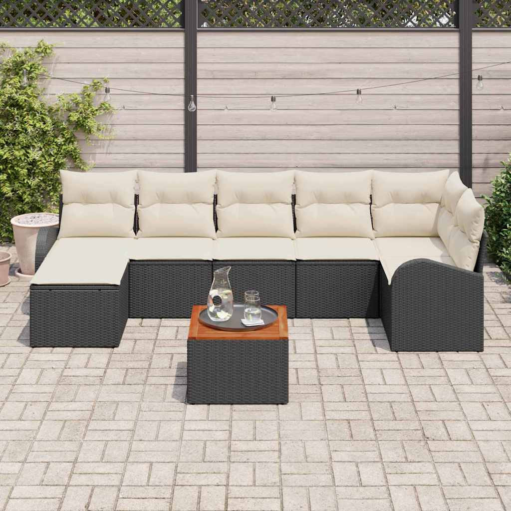 vidaXL Tuinbank Set met kussen 8 pcs Zwart poly rattan