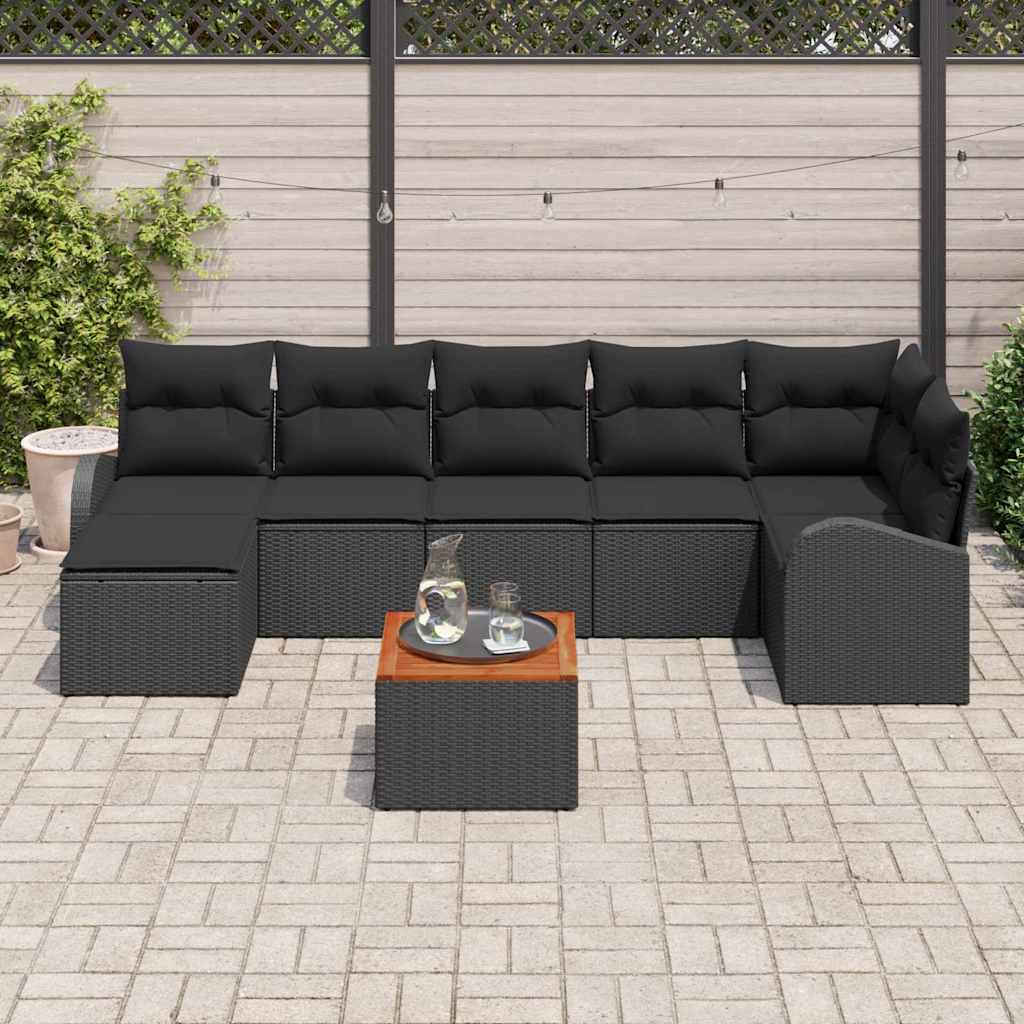 vidaXL Tuinbank Set met kussen 8 pcs Zwart poly rattan
