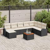 vidaXL Tuinbank Set met kussen 9 pcs Zwart poly rattan