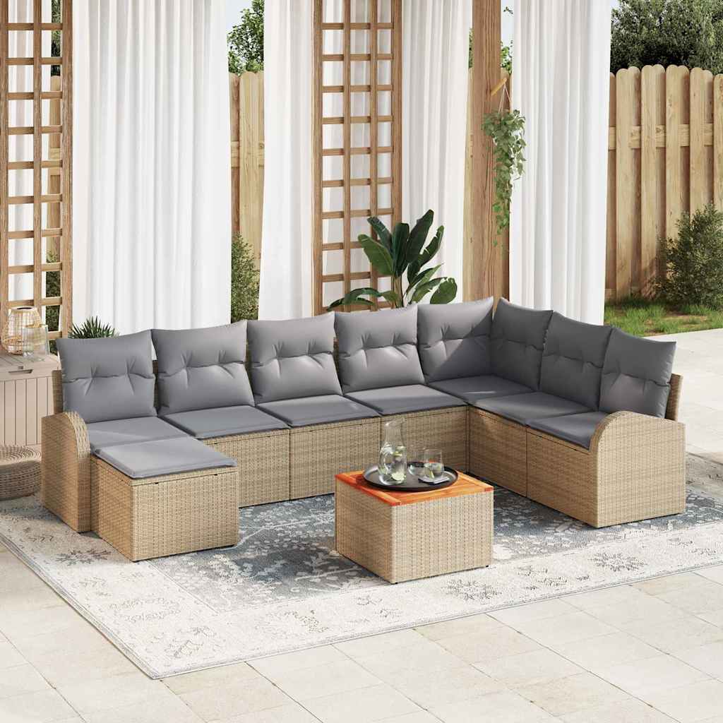 vidaXL Tuinbank Set met kussen 9 pcs Zwart poly rattan
