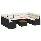 vidaXL Tuinbank Set met kussen 10 pcs Zwart poly rattan