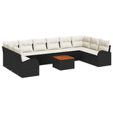 vidaXL Tuinbank Set met kussen 11 pcs Zwart poly rattan