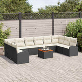 vidaXL Tuinbank Set met kussen 11 pcs Zwart poly rattan
