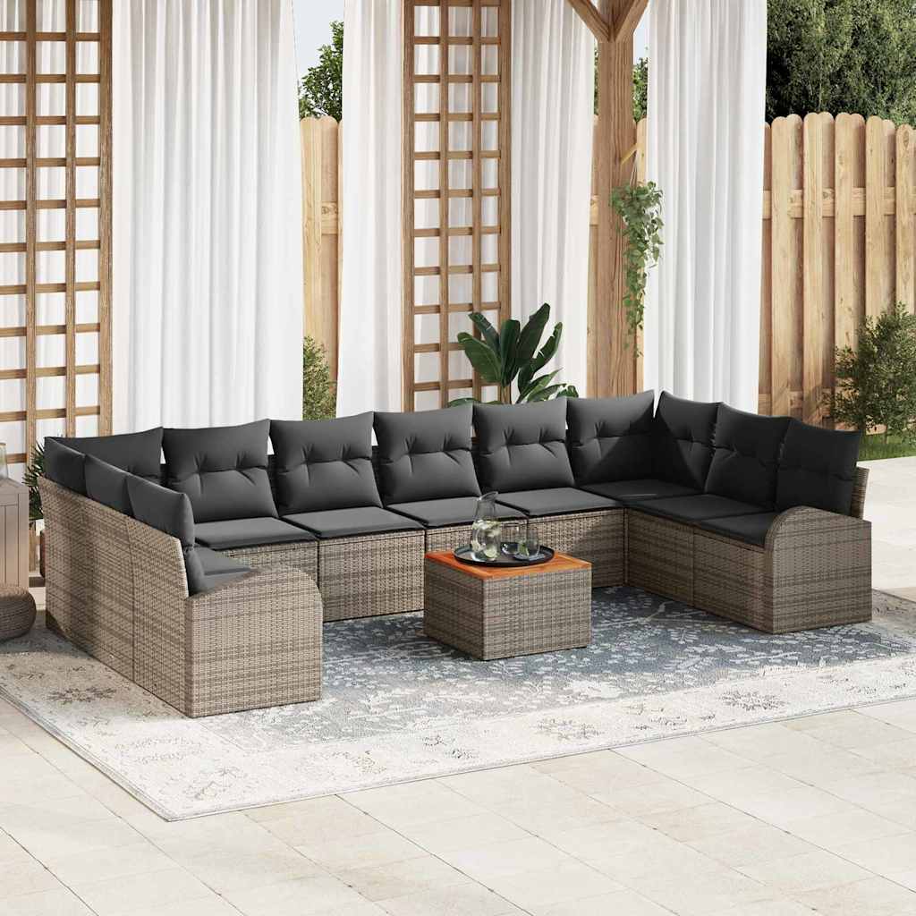 vidaXL Tuinbank Set met kussen 11 pcs Zwart poly rattan