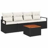 vidaXL Tuinbank Set met kussen 5 pcs Zwart poly rattan