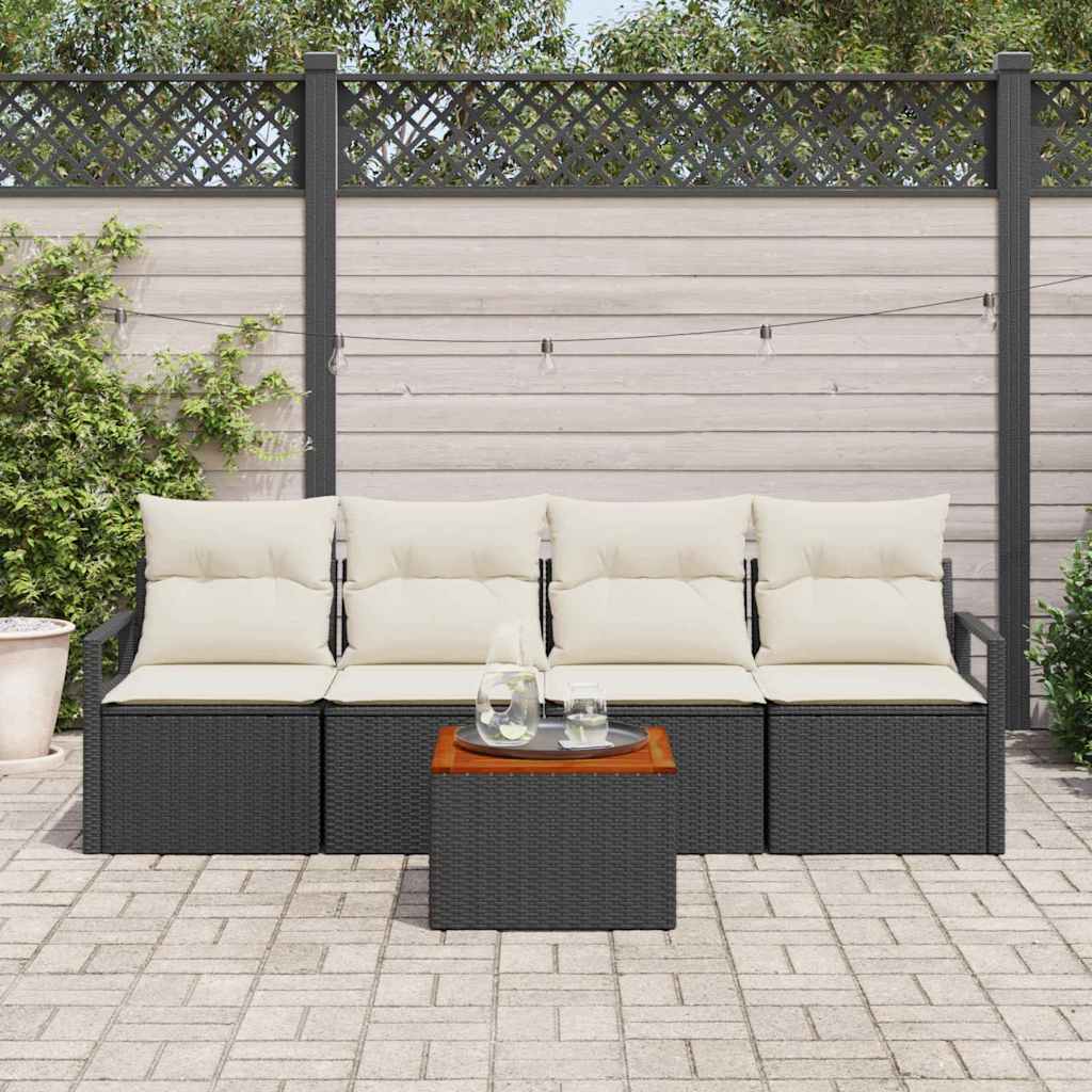 vidaXL Tuinbank Set met kussen 5 pcs Zwart poly rattan