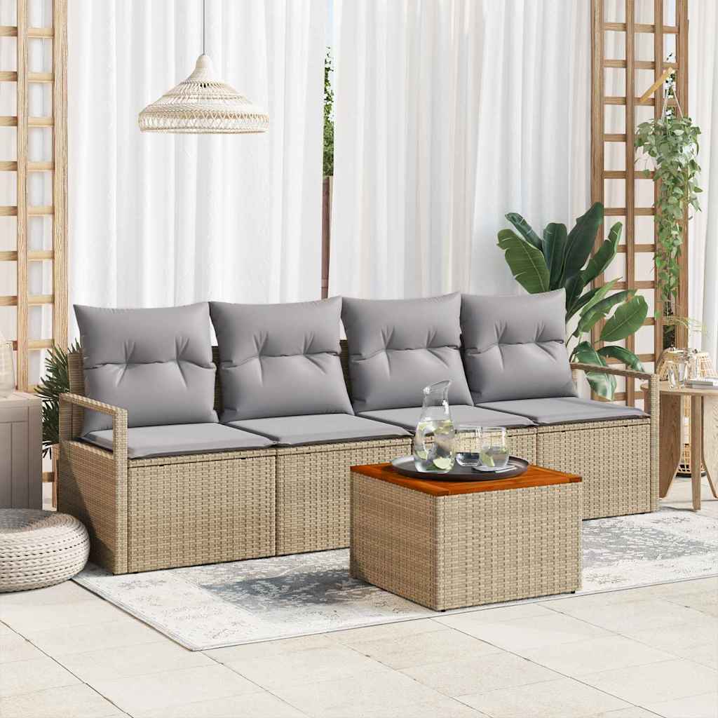 vidaXL Tuinbank Set met kussen 5 pcs Zwart poly rattan