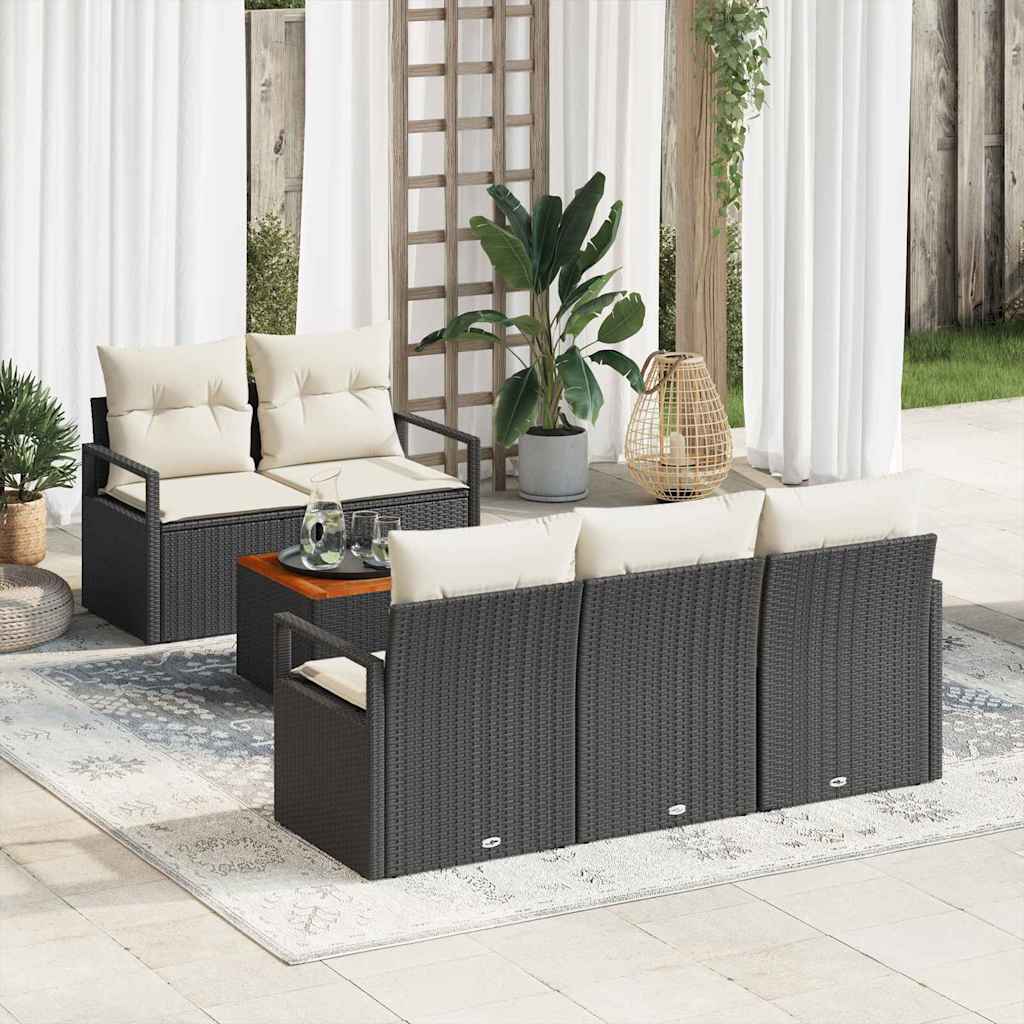 vidaXL Tuinbank Set met kussen 6 pcs Zwart poly rattan