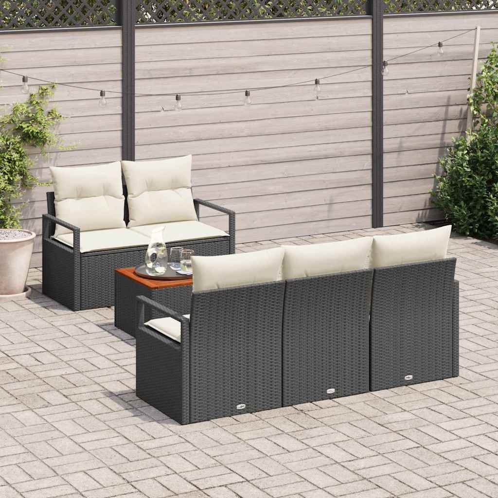 vidaXL Tuinbank Set met kussen 6 pcs Zwart poly rattan