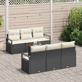 vidaXL Tuinbank Set met kussen 7 pcs Zwart poly rattan