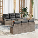 vidaXL Tuinbank Set met kussen 7 pcs Zwart poly rattan