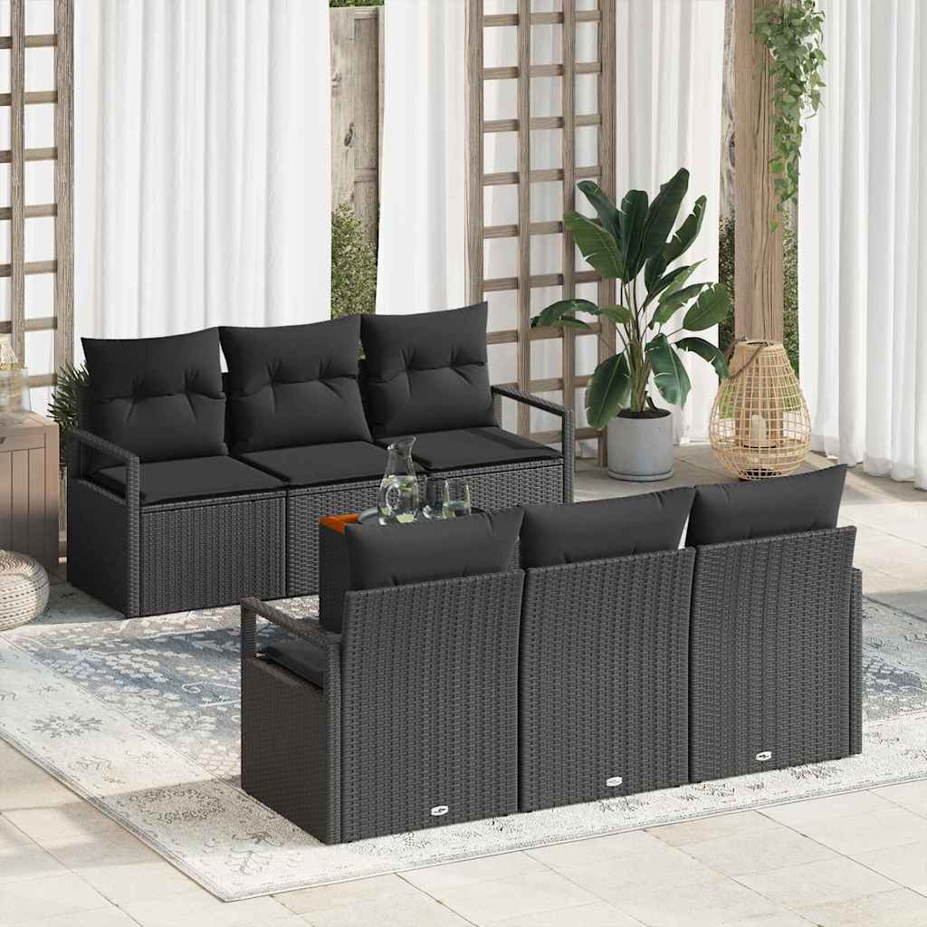 vidaXL Tuinbank Set met kussen 7 pcs Zwart poly rattan