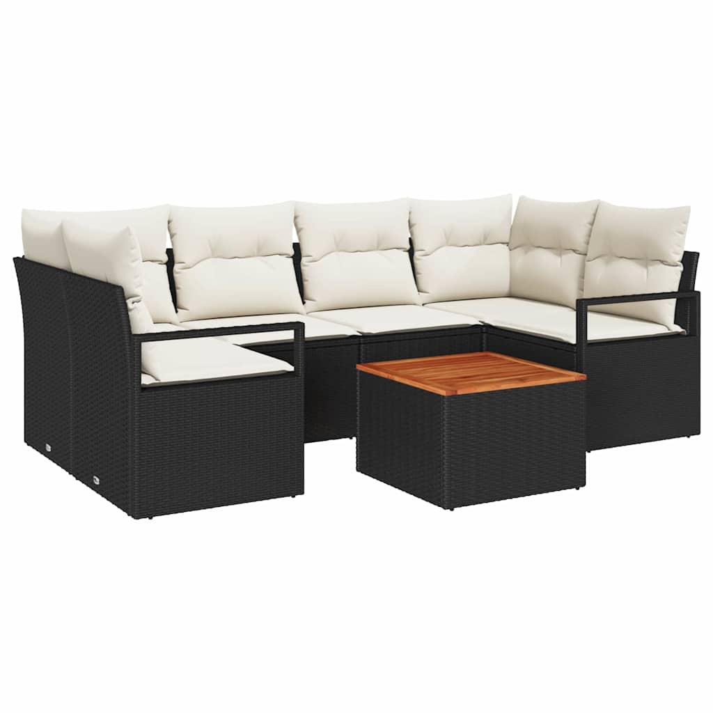 vidaXL Garden Dining Set with Cushions 7 pcs Black Poly Rattan