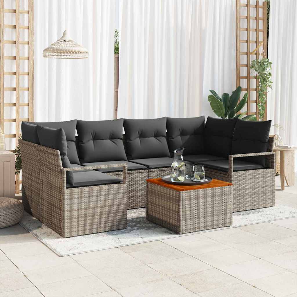 vidaXL Garden Dining Set with Cushions 7 pcs Black Poly Rattan