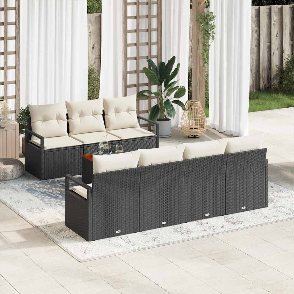 vidaXL Tuinbank Set met kussen 8 pcs Zwart poly rattan