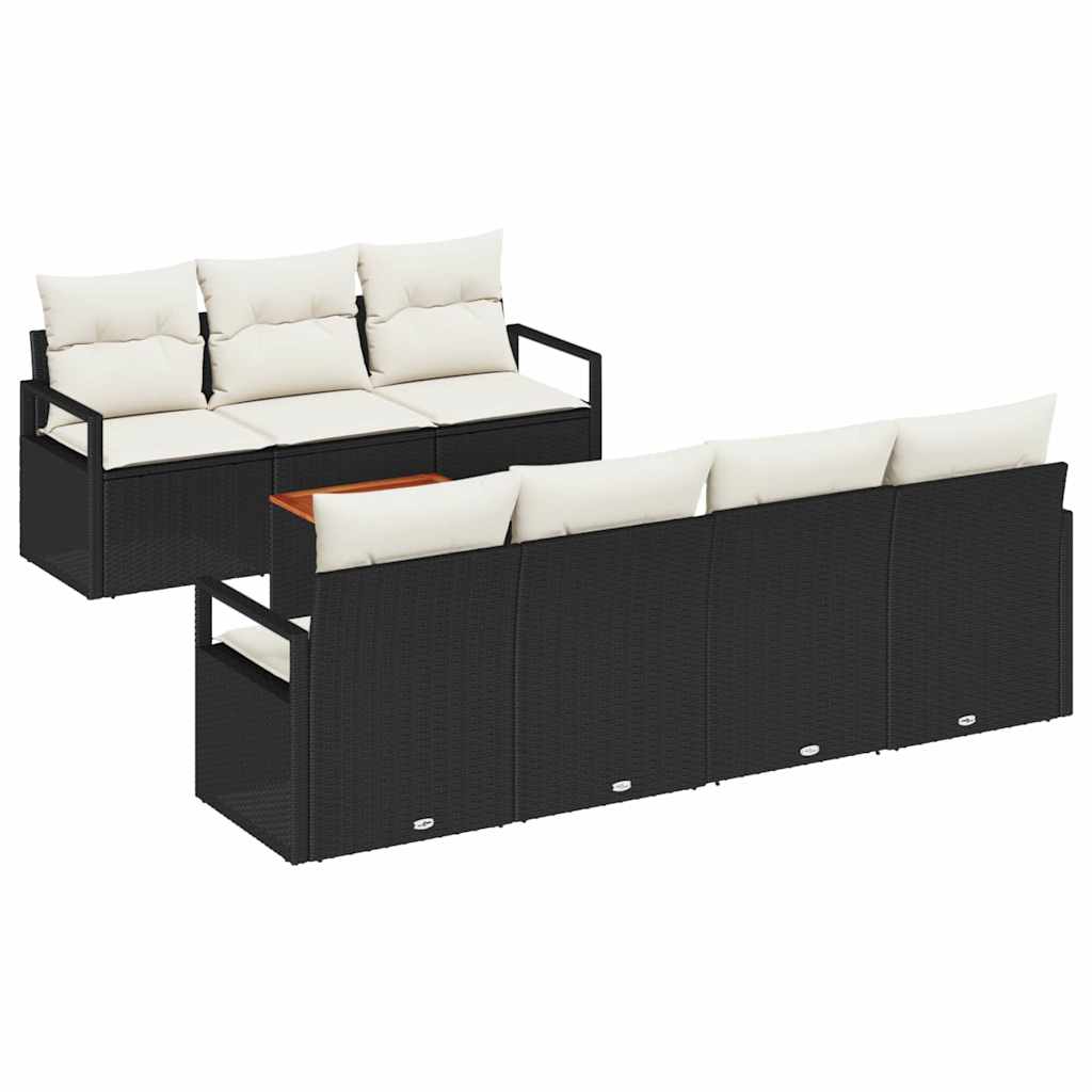 vidaXL Tuinbank Set met kussen 8 pcs Zwart poly rattan