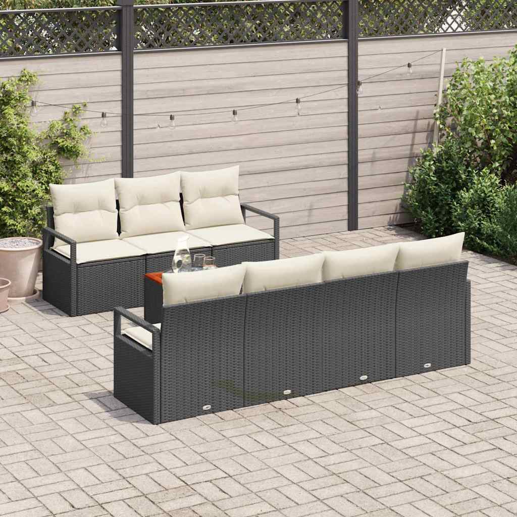 vidaXL Tuinbank Set met kussen 8 pcs Zwart poly rattan