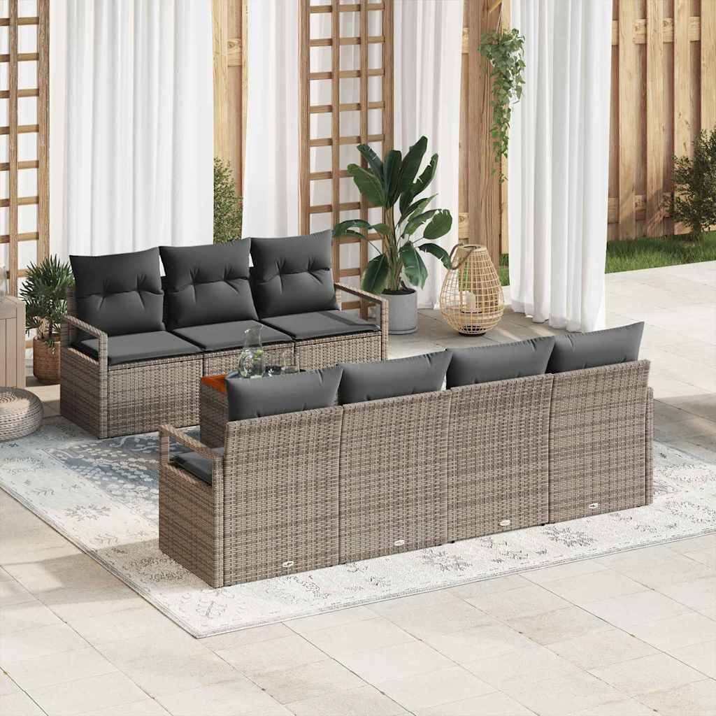 vidaXL Tuinbank Set met kussen 8 pcs Zwart poly rattan