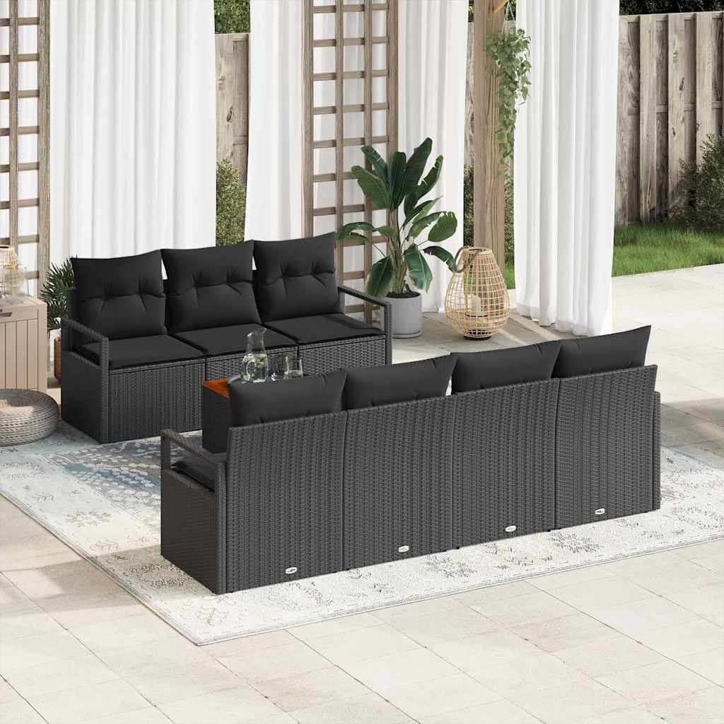 vidaXL Tuinbank Set met kussen 8 pcs Zwart poly rattan