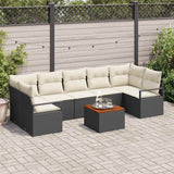 vidaXL Tuinbank Set met kussen 8 pcs Zwart poly rattan