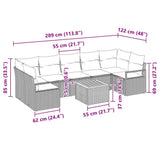 vidaXL Tuinbank Set met kussen 8 pcs Zwart poly rattan