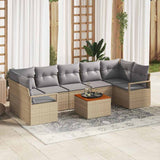 vidaXL Tuinbank Set met kussen 8 pcs Zwart poly rattan