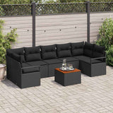 vidaXL Tuinbank Set met kussen 8 pcs Zwart poly rattan