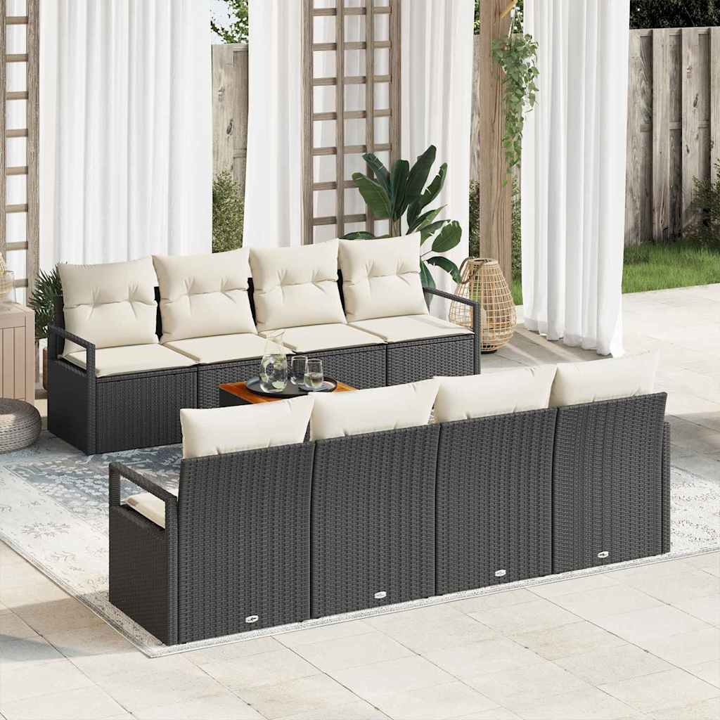 vidaXL Tuinbank Set met kussen 9 pcs Zwart poly rattan