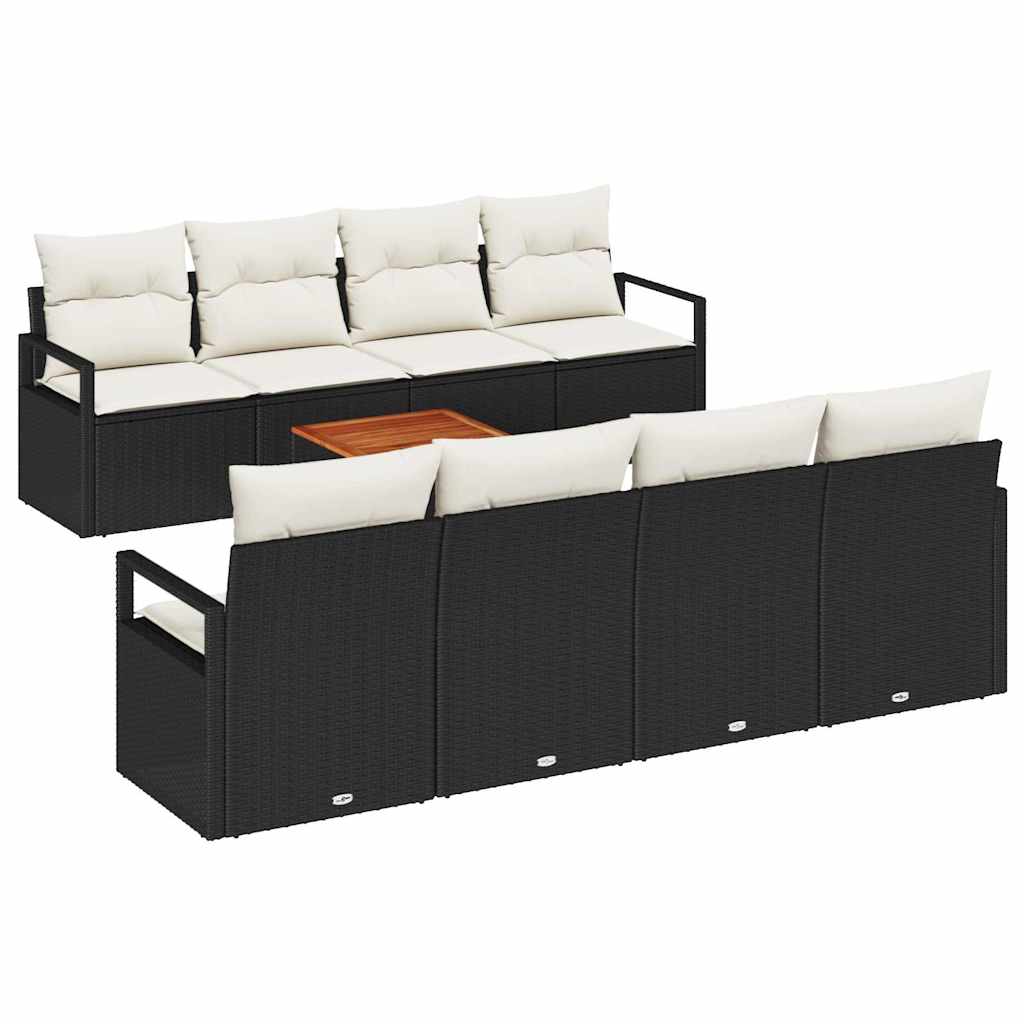 vidaXL Tuinbank Set met kussen 9 pcs Zwart poly rattan