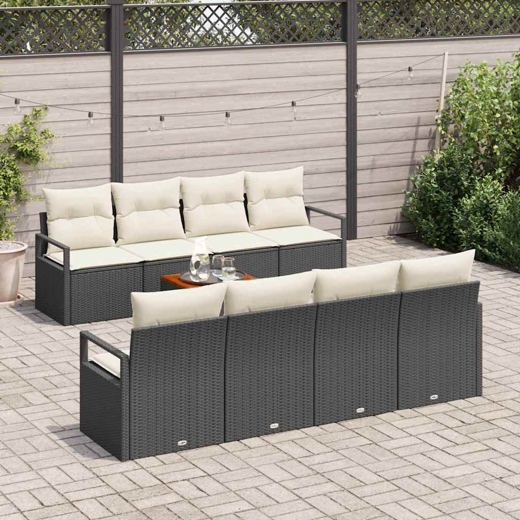 vidaXL Tuinbank Set met kussen 9 pcs Zwart poly rattan