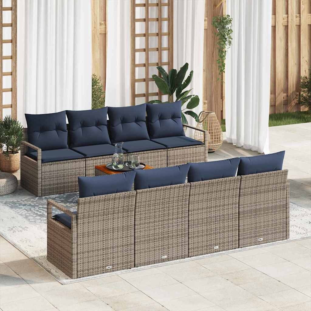 vidaXL Ensemble de bancs de jardin avec coussins 9 pcs Résine tressée gris
