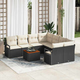 vidaXL Tuinbank Set met kussen 9 pcs Zwart poly rattan