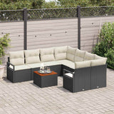 vidaXL Tuinbank Set met kussen 9 pcs Zwart poly rattan