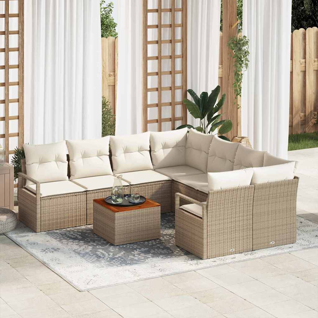 vidaXL Tuinbank Set met kussen 9 pcs Zwart poly rattan