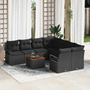 vidaXL Tuinbank Set met kussen 9 pcs Zwart poly rattan
