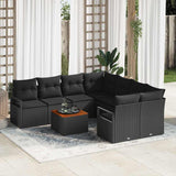 vidaXL Tuinbank Set met kussen 9 pcs Zwart poly rattan