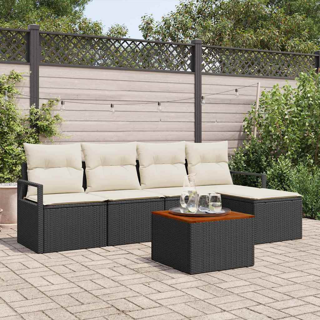 vidaXL Tuinbank Set met kussen 6 pcs Zwart poly rattan