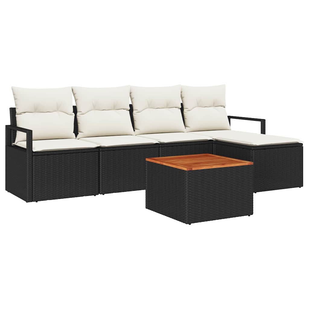 vidaXL Tuinbank Set met kussen 6 pcs Zwart poly rattan