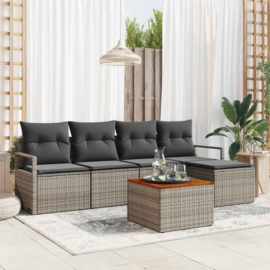 vidaXL Tuinbank Set met kussen 6 pcs Zwart poly rattan