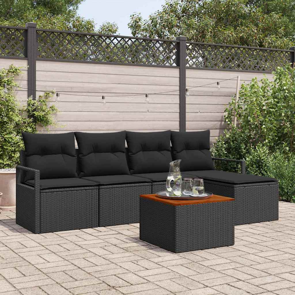 vidaXL Tuinbank Set met kussen 6 pcs Zwart poly rattan