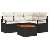 vidaXL Tuinbank Set met kussen 5 pcs Zwart poly rattan