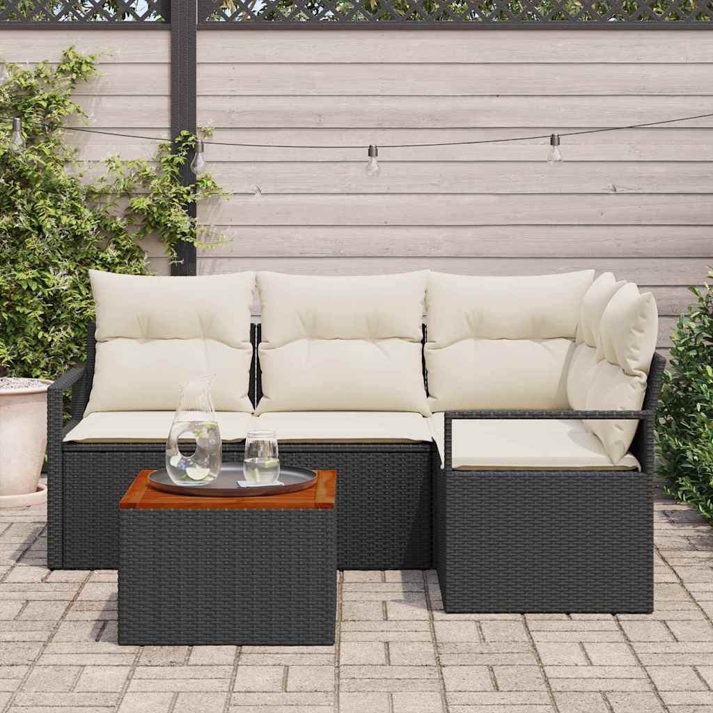 vidaXL Tuinbank Set met kussen 5 pcs Zwart poly rattan