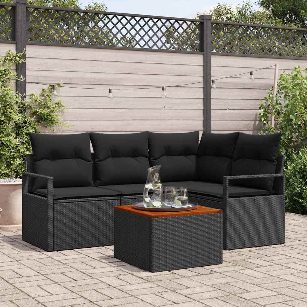 vidaXL Tuinbank Set met kussen 5 pcs Zwart poly rattan
